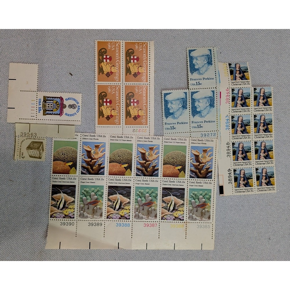 USPS Vintage Postage Stamp Lot Mixed 1980s Coral Reefs Christmas Used Excellent